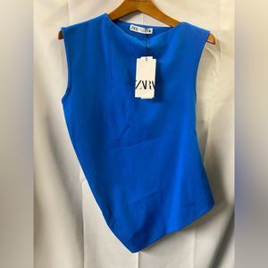 Zara NWT Royal Blue Asymmetrical Top Tunic Sleeveless small